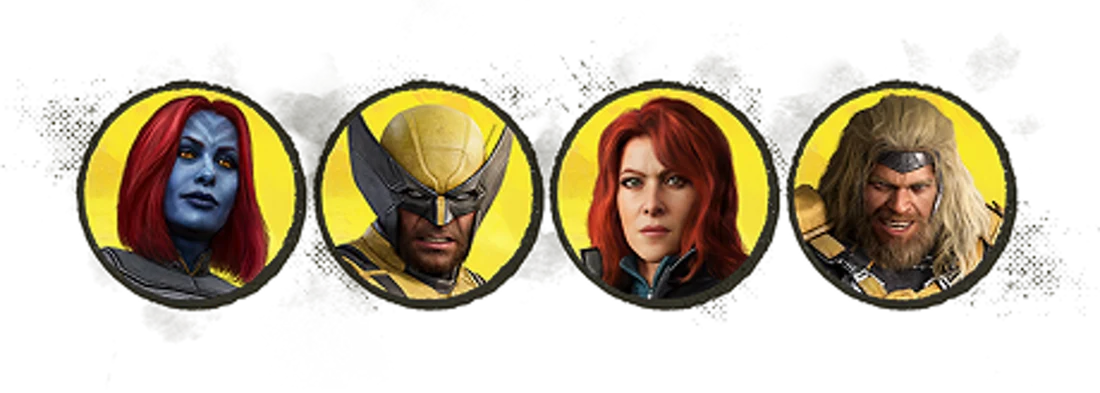 Four PlayStation avatars: Mystique, Wolverine, Jean Grey and Sabretooth